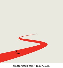 Business goal or objective vector concept with businessman walking winding path. Symbol of ambition, motivation and long road ahead. New opportunitites concept. Eps10 illustration.