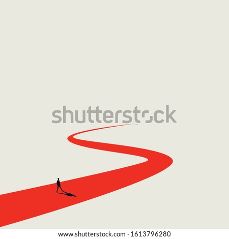 Business goal or objective vector concept with businessman walking winding path. Symbol of ambition, motivation and long road ahead. New opportunitites concept. Eps10 illustration.