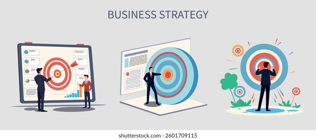 Business Goal Setting and Strategy Vector Illustration with Target and Success Concept