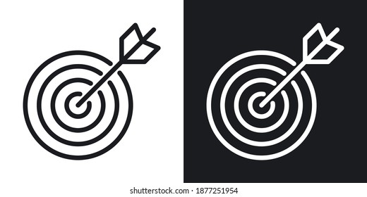 Business goal, target or aim icon. Target with an bow arrow. Simple two-tone vector illustration on black and white background