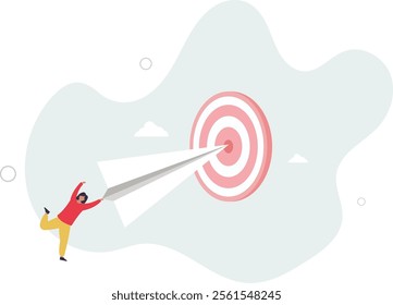 Business goal or target, challenge or improvement to achieve success, win business competition or motivation concept.flat characters.