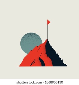 Business Goal Vector Concept With Abstract Mountain And Flag. Symbol Of Challenge, Ambition, Success. Eps10 Illustration.