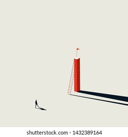 Business goal vector concept with flag on column and businessman. Minimalist art style. Symbol of motivation, opportunity, challenge, achievement and success. Eps10 illustration.