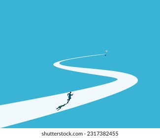 Business goal or vision concept. businessman running on away winding path. symbol of ambition, active, motivation, and a long road ahead. new opportunities concept. vector illustration flat svg