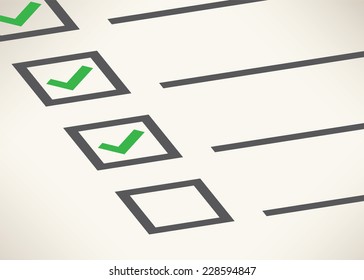 Business goals checklist with green markers, lines and unchecked checkbox. Vector icon. Idea - Business planning, goals, management and company strategy concept.