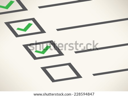 Business goals checklist with green markers, lines and unchecked checkbox. Vector icon. Idea - Business planning, goals, management and company strategy concept.