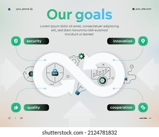 Business goals in the form of an infinity graph. Formation of the result in the company with four options or steps. Used for presentations, banner, flowchart. Vector business infographic template. EPS