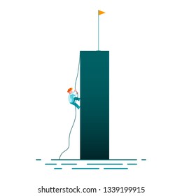 Business goals and objectives vector concept. Businessman climbing on a rope. Symbol of planning, strategy, mission, achievement, ambition and success..