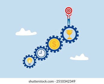 Business Goals Stages of the Success,Stylized businessman Achieve business target concept