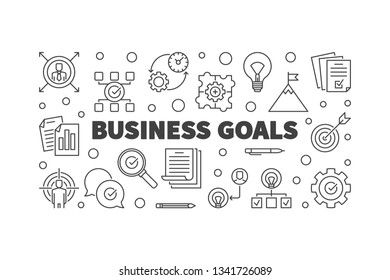 Business Goals vector concept horizontal illustration or banner in thin line style