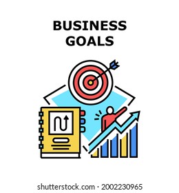 Concepto de icono del vector de objetivos de negocio. Objetivos De Negocio En Particular, Aumentar Los Beneficios Financieros Y Lograr El Éxito. Empresario Y Empresa Destinados A Ilustración De Color De Desarrollo