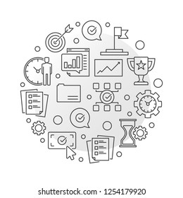 Business goals vector simple round illustration in thin line style