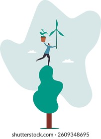 Business going green, environment eco friendly in climate change crisis or sustainability .character for design.