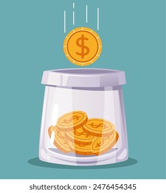 Business gold money finance save bottle jar concept. Vector design graphic illustration