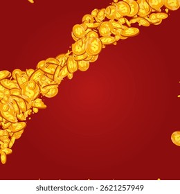 Business Golden Dollar Vector Red Background. Shiny Confetti Abundance Magazine. Gold Jackpot Card. Casino Currency Flyer.