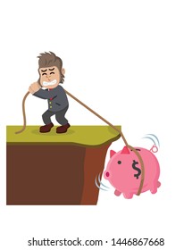 Business Gorilla Pulling Piggybank Isolated White