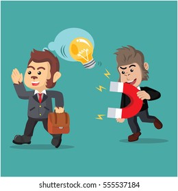business gorilla stealing other business monkey bulb