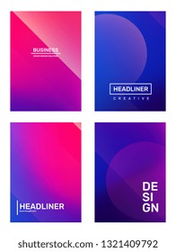 Abstracción de degradado de negocio, fondo con cabecera y bokeh. Conjunto vectorial de ilustraciones abstractas creativas en rosa y púrpura. Diseño de composición de plantillas para web, sitio, banner, afiche, presentación