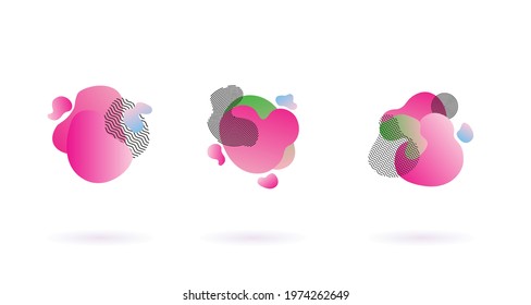 Business Gradient Overlay Pattern. Green, Purple Liquid Organic Shapes. Dynamic Splashes. Business Fluid Banners. Trendy Wavy Geometric Fluid Forms. Liquid Shapes Vector Set. Digital UI Logo Elements.