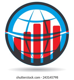 Business graph with abstract globe sign, isolated illustration for your design