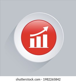 Business graph arrow icon. 3d vector red and white button. business icon for websites and apps.