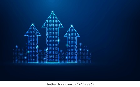 business graph arrow up increase technology background. arrow high speed network. trend investment. vector illustration fantastic line and dot.