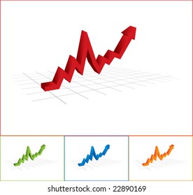 Business graph with arrow pointing to up on white background