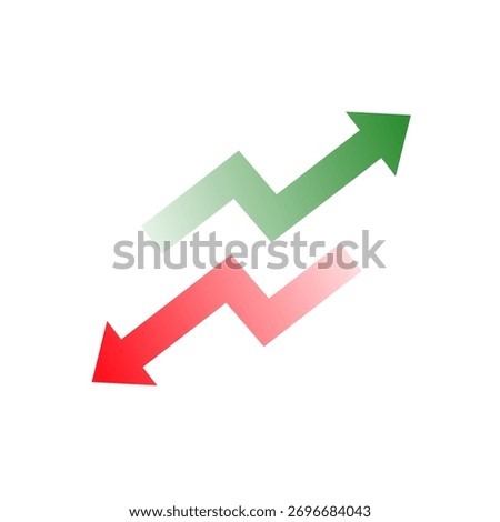business graph with arrow. Rising and falling arrow icon. Business concept. Up and down signs. Green and red arrow diagram. Vector isolated on white background.