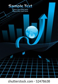 business graph background with wave, globe and arrowhead