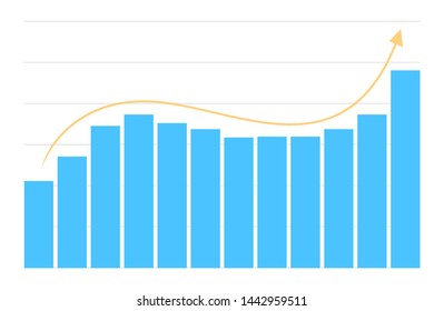 business graph bar blue color and arrow isolatred on white background, graphic graph chart of business growth, graph chart bar and arrow for profit finance report, image graph chart for infographics