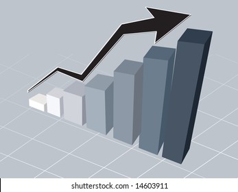 business graph with black arrow showing profits and gains on gray background, wallpaper