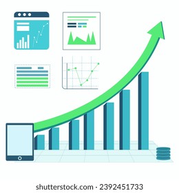 gráfico gráfico de gráficos de negocios con flecha verde