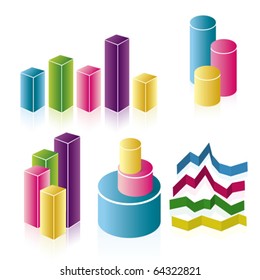 Business graph, chart icons in color