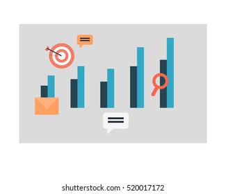 Business graph and chart icons. Set of elements for creation infographic design. Editable isolated symbols. Target hit, emailing, web graphics. Part of series of successful leadership. Vector