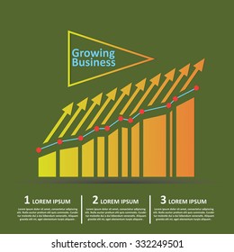 Business graph and chart on green background. vector illustration