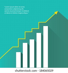 Business graph and chart on stylish turquoise background. vector illustration