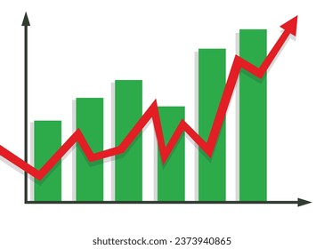 business graph chart red arrow and green bar chart going up