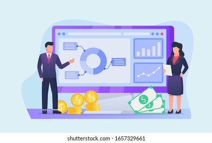 business graph and chart report analysis on computer screen for investment and profit