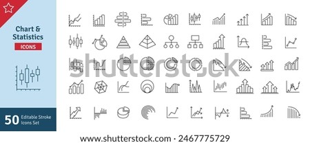 Business Graph and Charts Line Icons Set. Statistics, Analytics, Data, Financial Chart, Diagrams, Economy, Money, Candlesticks, Bar Charts, Pie Charts Etc. Editable Stroke Vector Illustration.