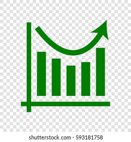 Business graph charts. Vector. Dark green icon on transparent background.
