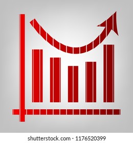 Business graph charts. Vector. Vertically divided icon with colors from reddish gradient in gray background with light in center.