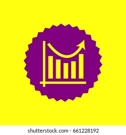 Business graph charts. Vector. Violet label with hole as icon on yellow background.