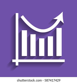 Business graph charts. Vector. White icon with soft shadow on grape violet background.
