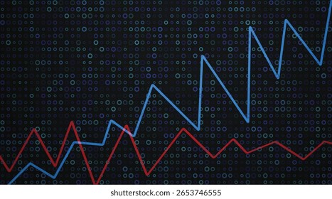 plano de fundo do relatório de dados do gráfico de negócios, linha azul vermelha com pontos, análise da economia, tendência do mercado de ações