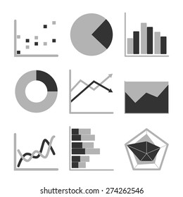 Business Graph diagram chart icon set for design presentation in vector, mono tone
