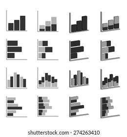 Business Graph diagram chart icon set for design presentation in vector, bar chart in mono tone