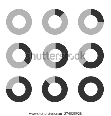 Business Graph diagram chart icon set for design presentation in vector, doughnut pie chart in mono tone