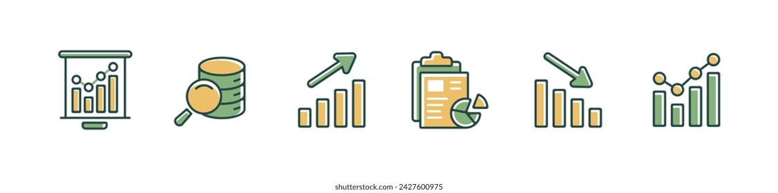 gráfico de negocios diagrama de informe de datos estadística icono conjunto de datos de marketing gráfico de análisis de datos gráfico ilustración vectorial