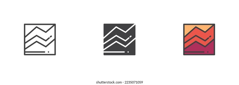 Business graph different style icon set. Line, glyph and filled outline colorful version, statistic chart diagram outline and filled vector sign. Symbol, logo illustration. Vector graphics