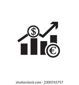 business graph with dollar sing isolate on cyan color background 